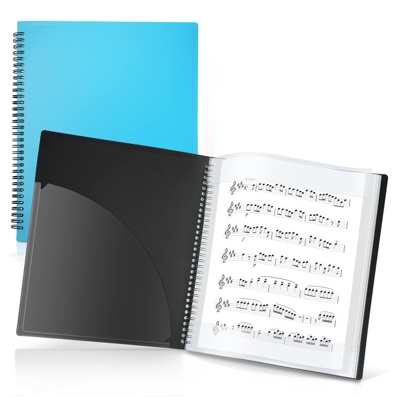 CRANBURY Sheet Music Folder 8.5x11 - Dual Use Music Holder (Blue)  Store Inside 24 Protective Sleeves or Write on Exposed Pages Outside Sleeves  8.5 x 11 Spiral Notebook Binder Organizer  Lay Flat - Image 1